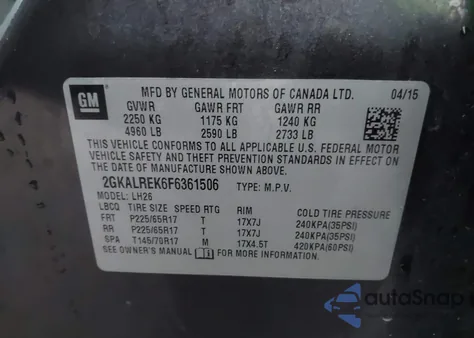 2015 GMC Terrain Sle-2 z USA, uszkodzony, nr VIN 2GKALREK6F6361506